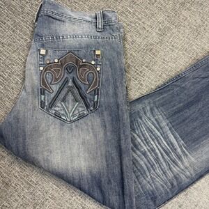 Route 66 Premium Bootcut Jeans Men's 34x30 Medium Wash Grunge Studded Pocket